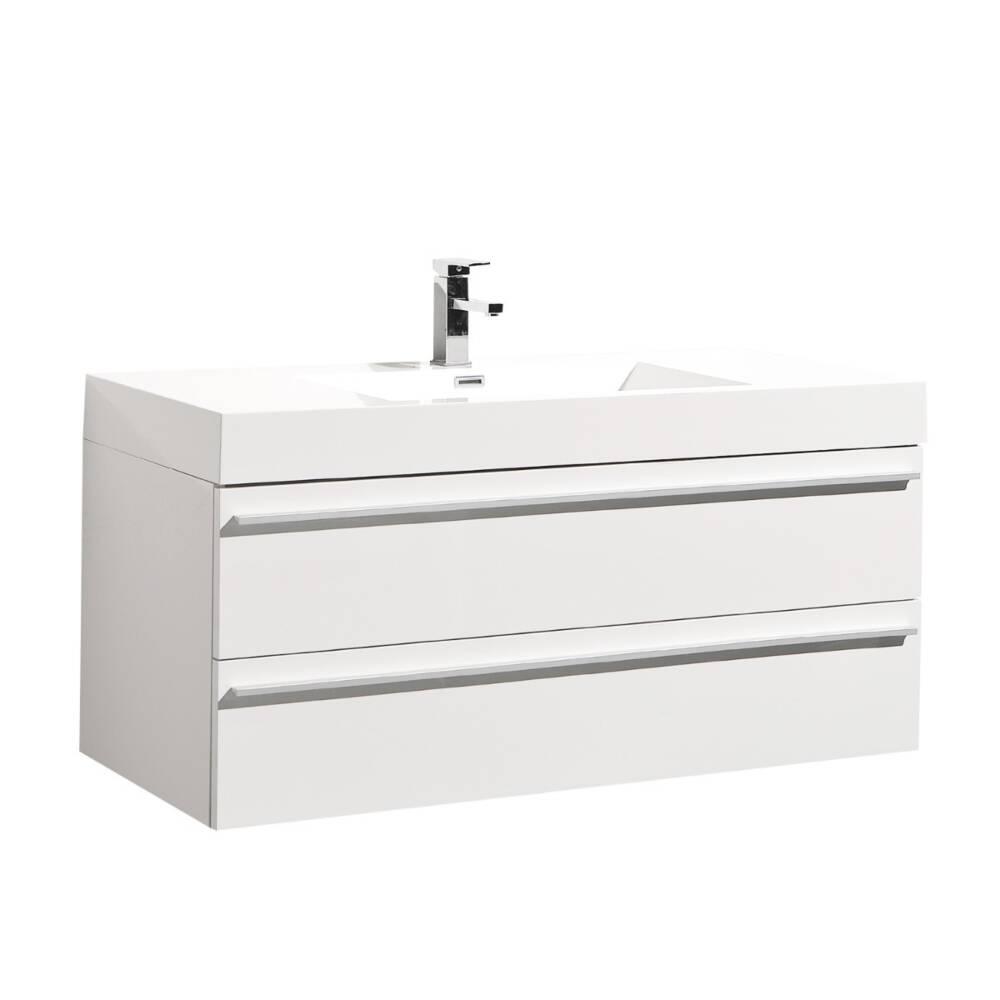 48" White Wall Mount Single Sink Bathroom Vanity with White Polymarble Countertop Sofia - Image 3