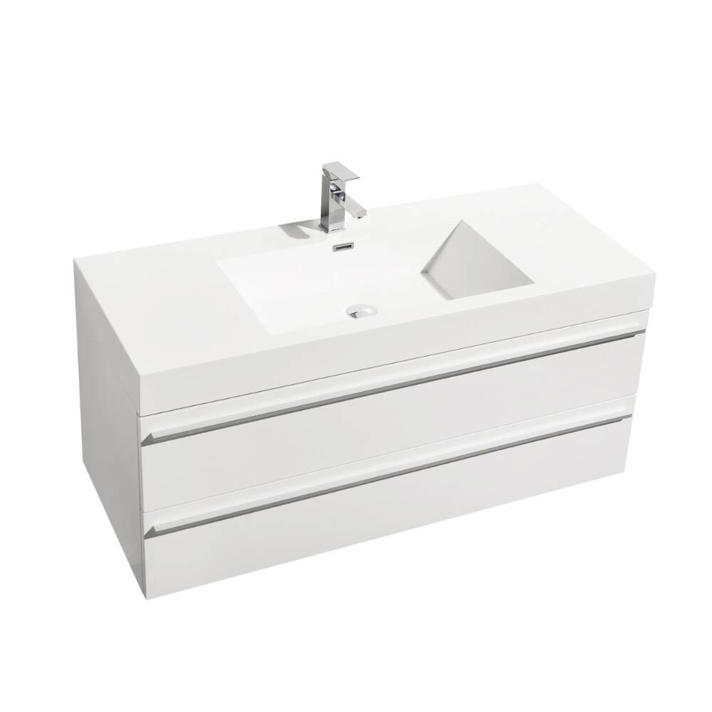 48" White Wall Mount Single Sink Bathroom Vanity with White Polymarble Countertop Sofia - Image 4