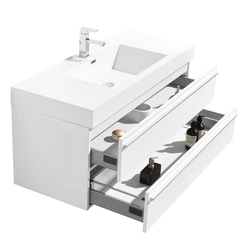 48" White Wall Mount Single Sink Bathroom Vanity with White Polymarble Countertop Sofia - Image 5