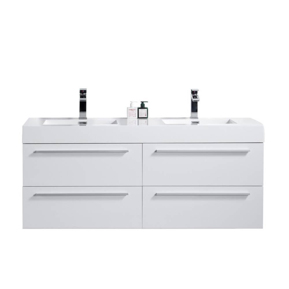 60" White Wall Mount Bathroom Vanity with White Polymarble Countertop Sofia - Image 2