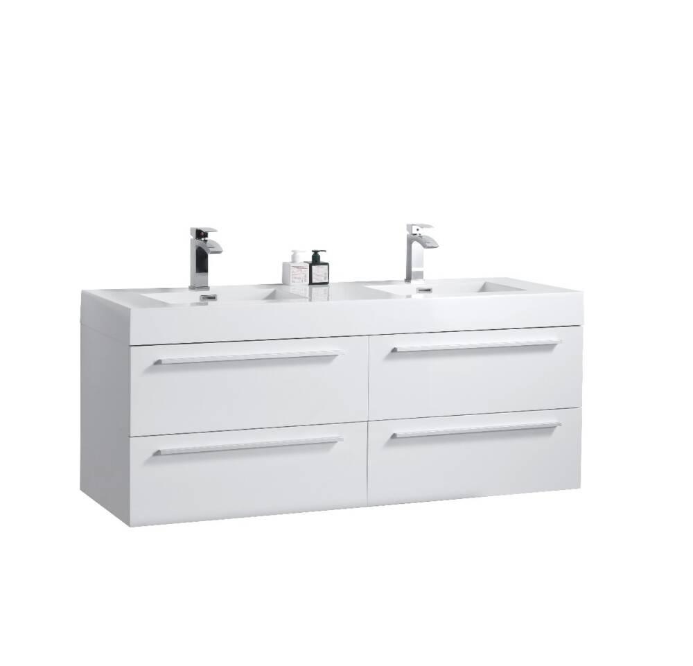 60" White Wall Mount Bathroom Vanity with White Polymarble Countertop Sofia - Image 3