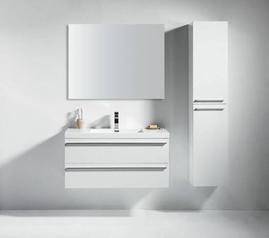 42" White Wall Mount Bathroom Vanity with White Polymarble Countertop Sofia - Image 1
