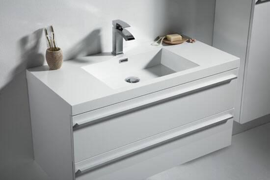 42" White Wall Mount Bathroom Vanity with White Polymarble Countertop Sofia - Image 3