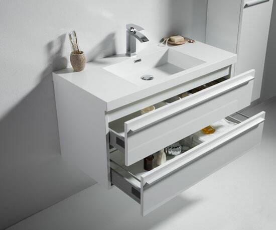 42" White Wall Mount Bathroom Vanity with White Polymarble Countertop Sofia - Image 5