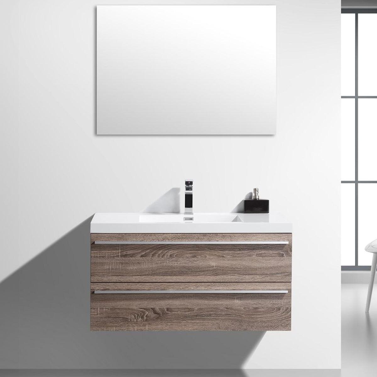 42" Soft Oak Wall Mount Bathroom Vanity with White Polymarble Countertop Sofia - Image 1