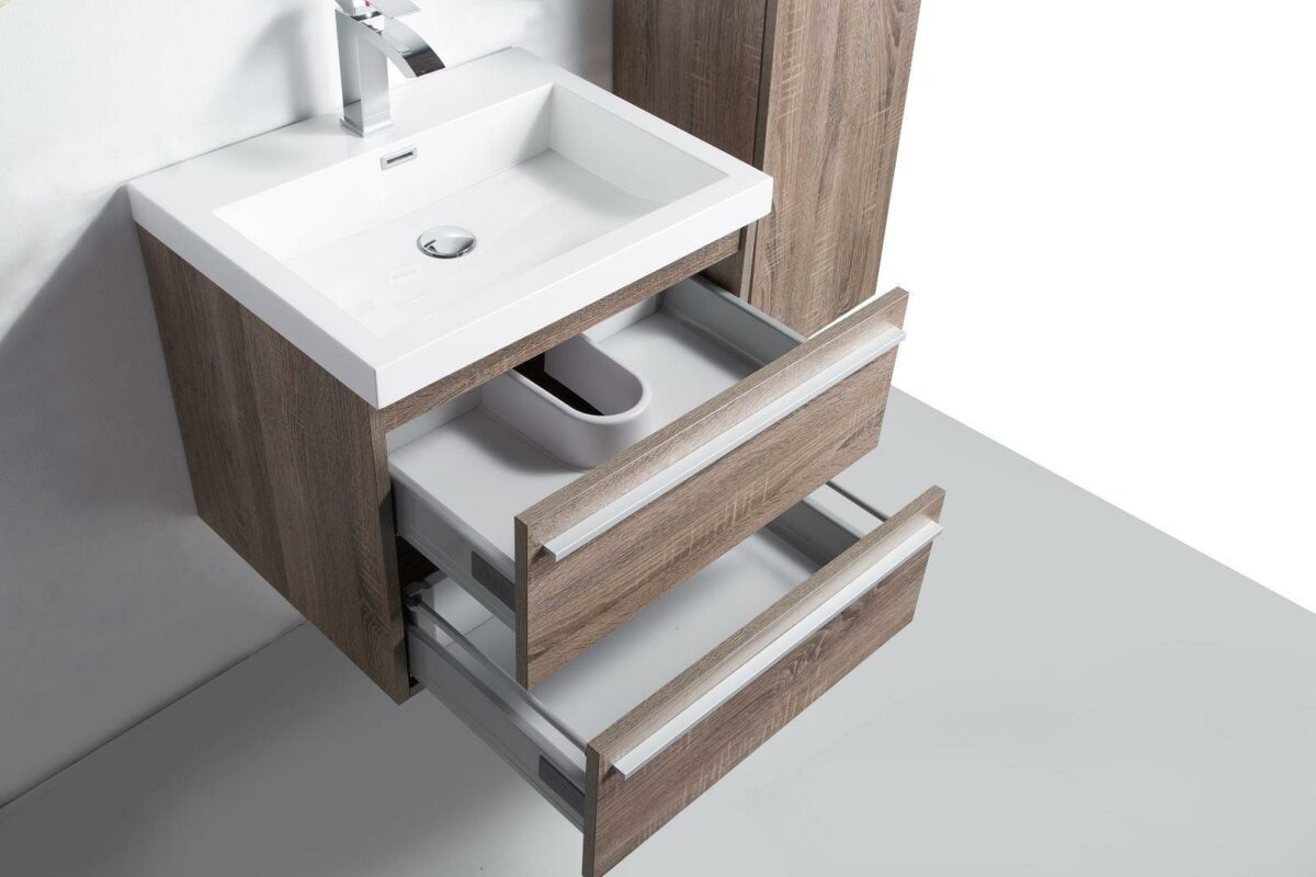 24" Soft Oak Wall Mount Bathroom Vanity with White Polymarble Countertop Sofia - Image 4