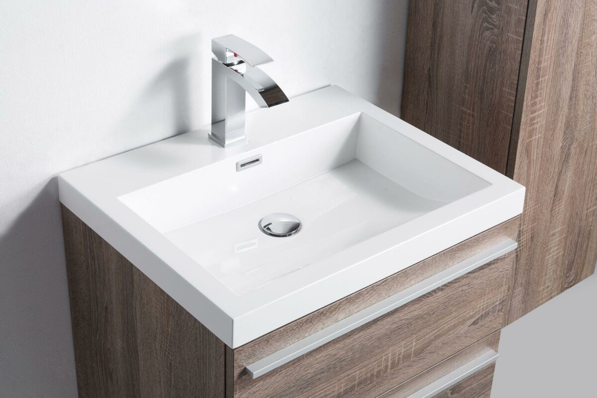 24" Soft Oak Wall Mount Bathroom Vanity with White Polymarble Countertop Sofia - Image 3