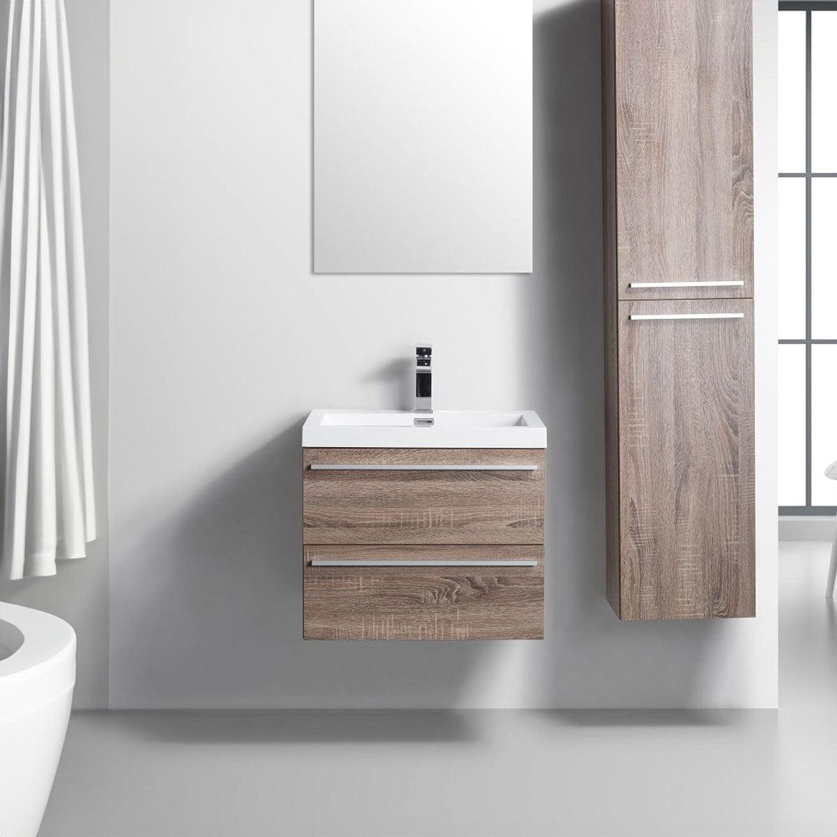 24" Soft Oak Wall Mount Bathroom Vanity with White Polymarble Countertop Sofia - Image 1