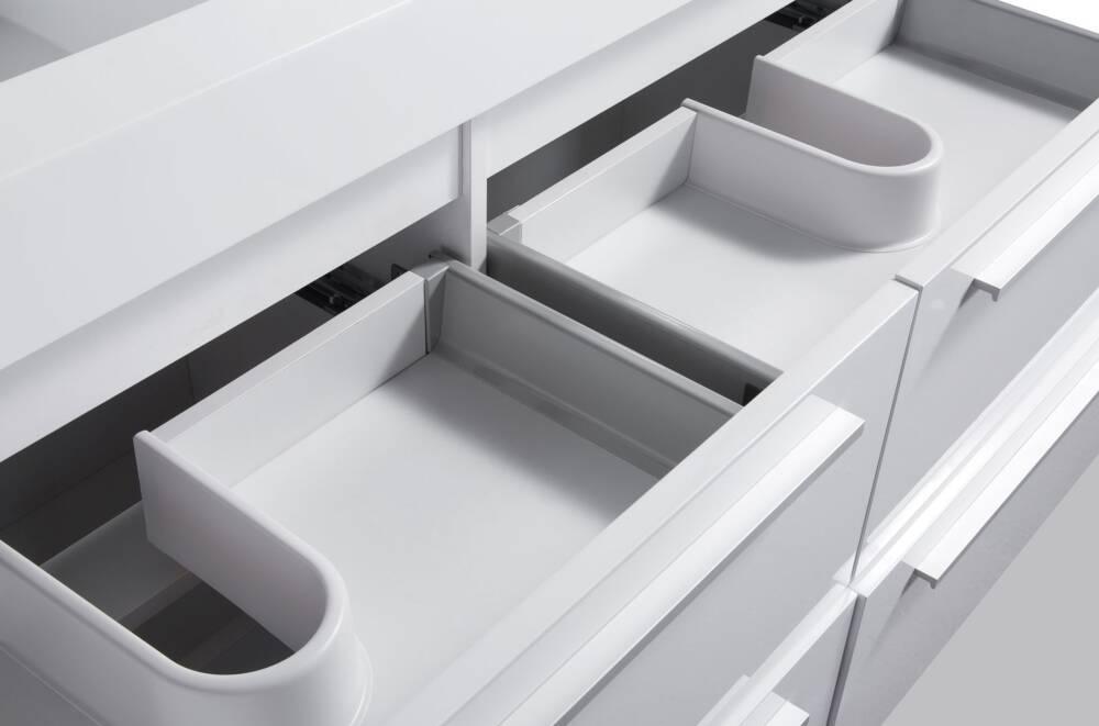 60" White Wall Mount Bathroom Vanity with White Polymarble Countertop Sofia - Image 5