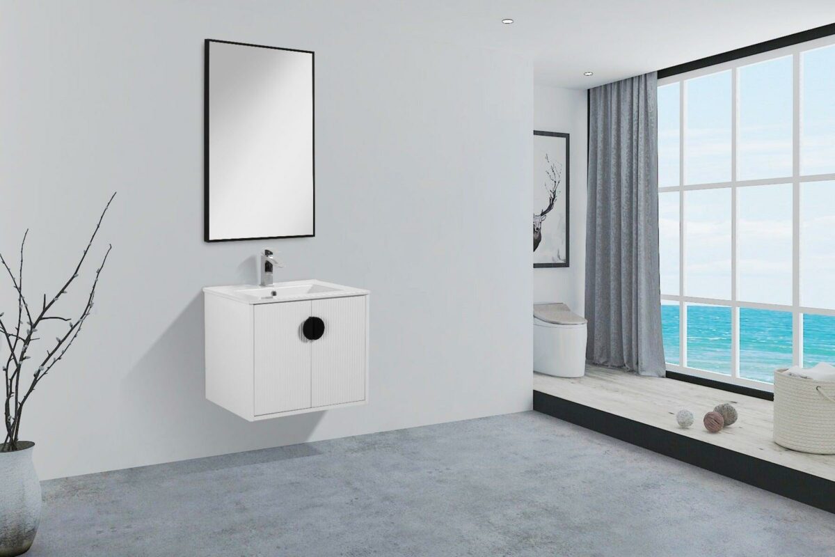 24" White Wall Mount Single Sink Bathroom Vanity with White Ceramic Countertop Sudbury - Image 5
