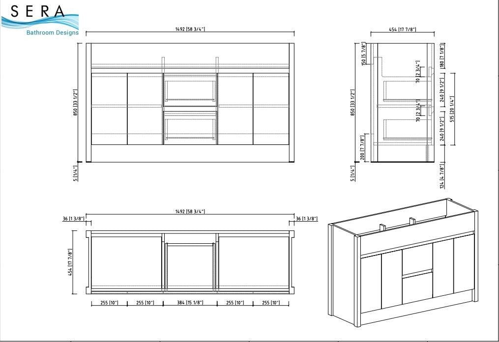 60" Rough Oak Freestanding Double Sink Bathroom Vanity with White Polymarble Countertop - Image 9