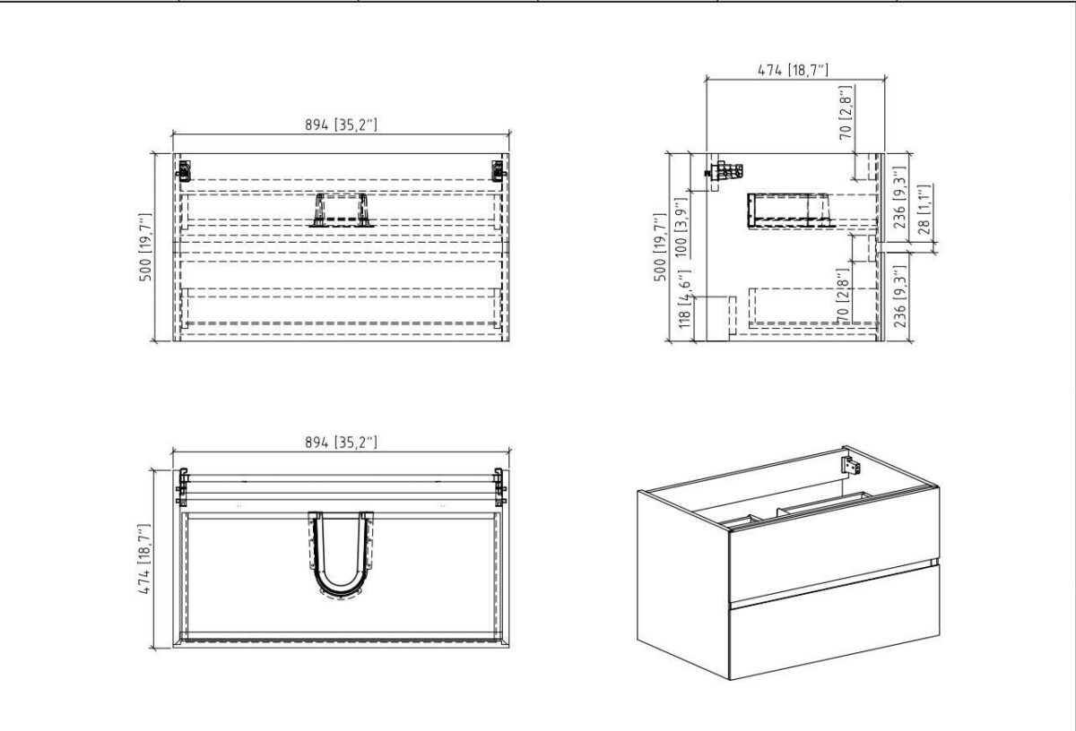 36" Charcoal Wall Mount Single Sink Bathroom Vanity with Black Engineered Quartz Countertop – Image 9