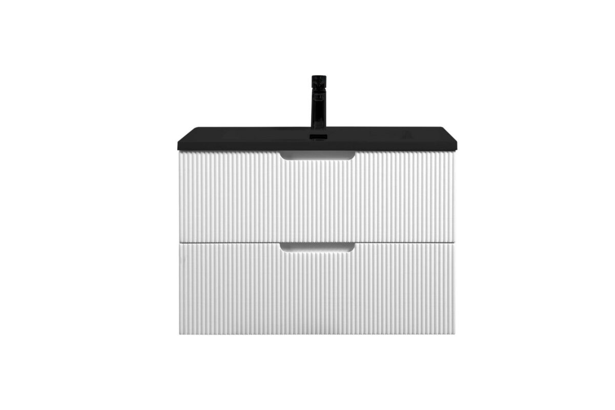 30" Glossy White Wall Mount Bathroom Vanity with Black Engineered Quartz Countertop - Image 2