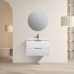 30" Glossy White Wall Mount Bathroom Vanity with White Polymarble Countertop