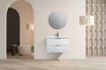30" Glossy White Wall Mount Bathroom Vanity with White Polymarble Countertop - Image 6