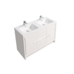 48" Glossy White Freestanding Double Sink Bathroom Vanity with White Polymarble Countertop - Image 3