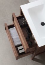 30" Natural Walnut Freestanding Bathroom Vanity with White Solid surface Countertop Vista - Image 5