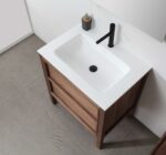 30" Natural Walnut Freestanding Bathroom Vanity with White Solid surface Countertop Vista - Image 6