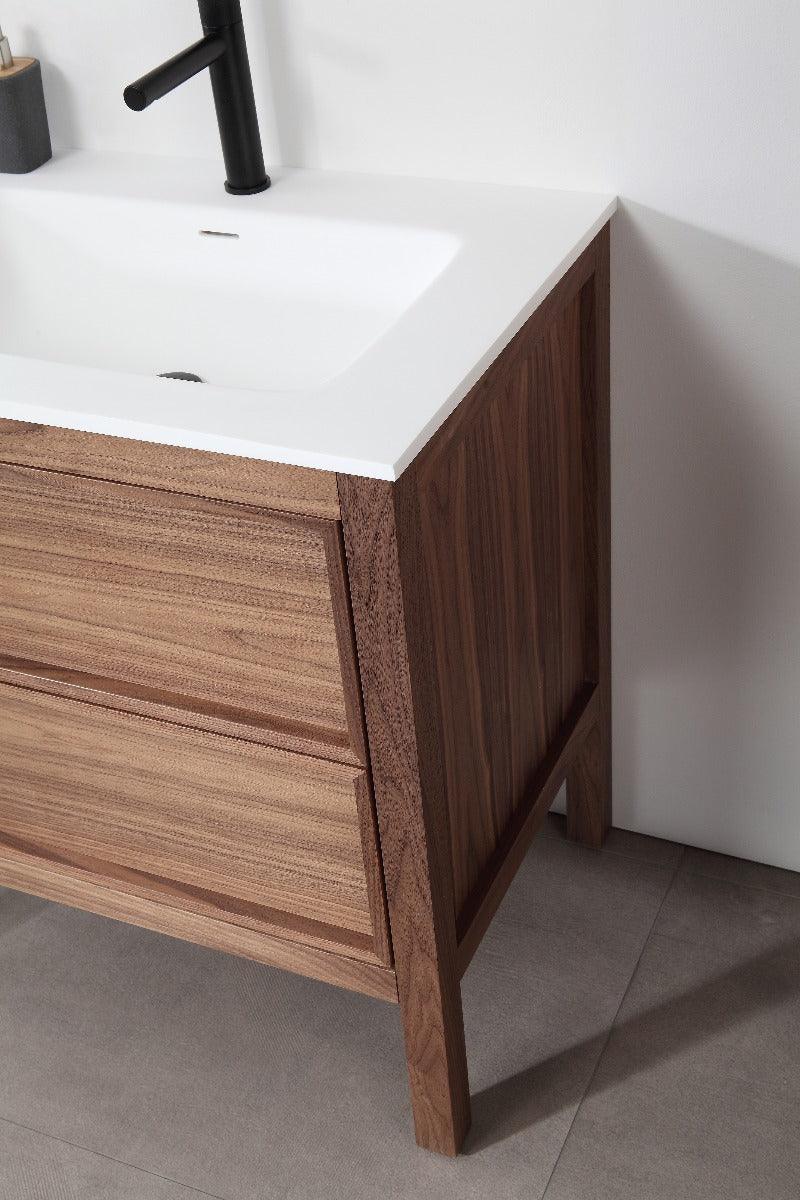 30" Natural Walnut Freestanding Bathroom Vanity with White Solid surface Countertop Vista – Image 7
