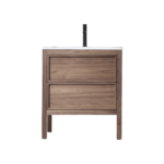 30" Natural Walnut Freestanding Bathroom Vanity with White Solid surface Countertop Vista – Image 2