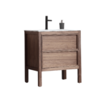 30" Natural Walnut Freestanding Bathroom Vanity with White Solid surface Countertop Vista – Image 3