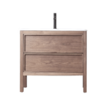 36" Natural Walnut Freestanding Bathroom Vanity with White Solid Surface Countertop Vista – Image 3