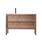 48" Natural Walnut Freestanding Single Sink Bathroom Vanity with White Solid surface Countertop Vista - Image 2