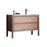 48" Natural Walnut Freestanding Single Sink Bathroom Vanity with White Solid surface Countertop Vista - Image 5