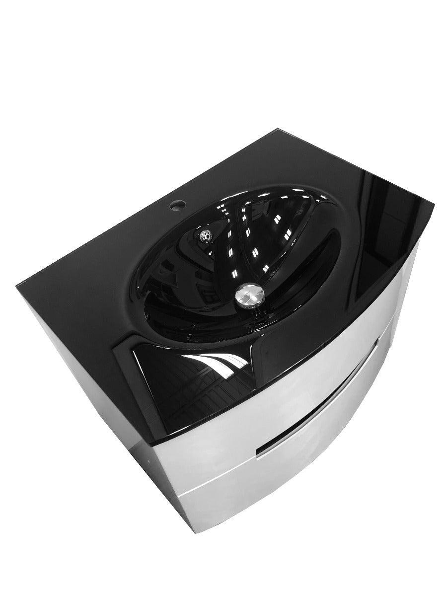 30" White Wall Mount Bathroom Vanity with Black Glass Countertop Tula - Image 4