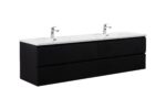 72" Black Wall Mount Double Sink Bathroom Vanity with White Polymarble Countertop - Image 3