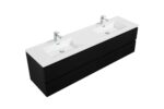 72" Black Wall Mount Double Sink Bathroom Vanity with White Polymarble Countertop - Image 4