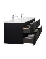 72" Black Wall Mount Double Sink Bathroom Vanity with White Polymarble Countertop - Image 6