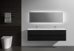 72" Black Wall Mount Double Sink Bathroom Vanity with White Polymarble Countertop - Image 2