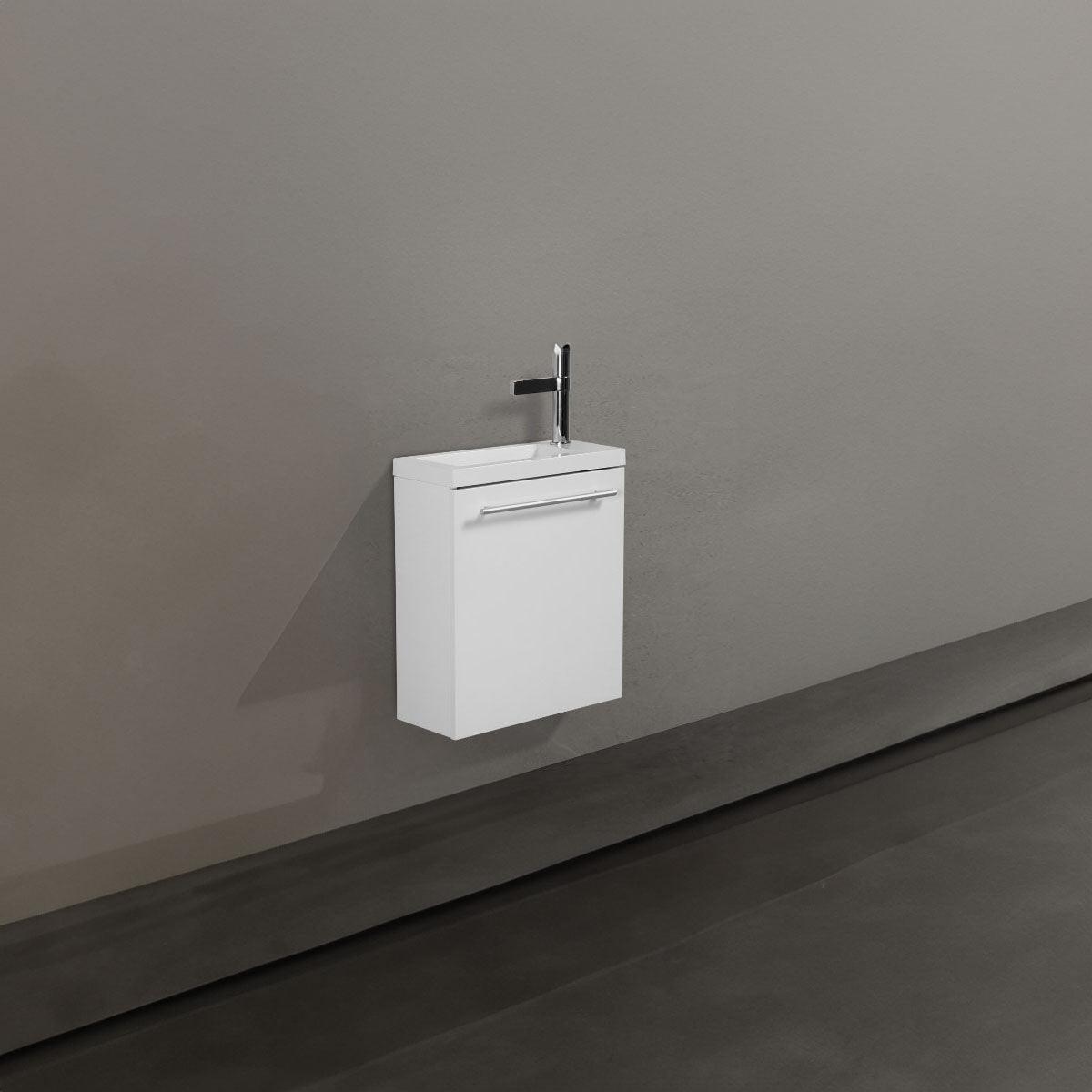 white_wall_mount_bathroom_vanity_copy 16" White Wall Mount Bathroom Vanity with White Polymarble Countertop Wallie - Image 1