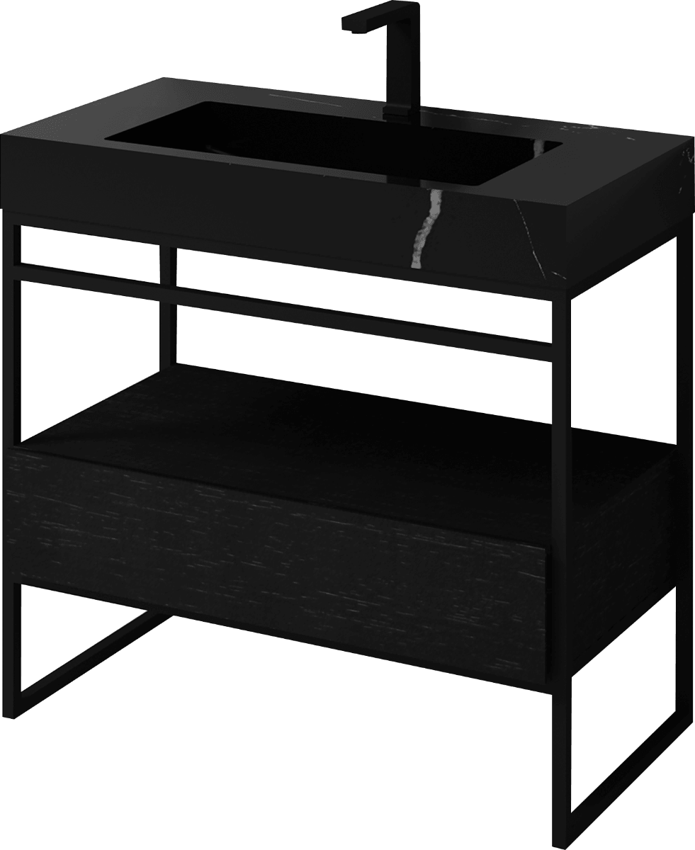 36" Black Oak Freestanding Bathroom Vanity with Black Marble Countertop – Image 3