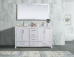 60" White Freestanding Double Sink Bathroom Vanity with White Quartz Countertop - Image 10