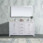60" White Freestanding Double Sink Bathroom Vanity with White Quartz Countertop