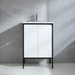 24" White & Black Frame Freestanding Single Sink Bathroom Vanity with White Ceramic Countertop