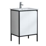 24" White & Black Frame Freestanding Single Sink Bathroom Vanity with White Ceramic Countertop – Image 3