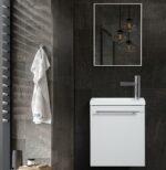 16" White Wall Mount Bathroom Vanity with White Polymarble Countertop Wallie - Image 2