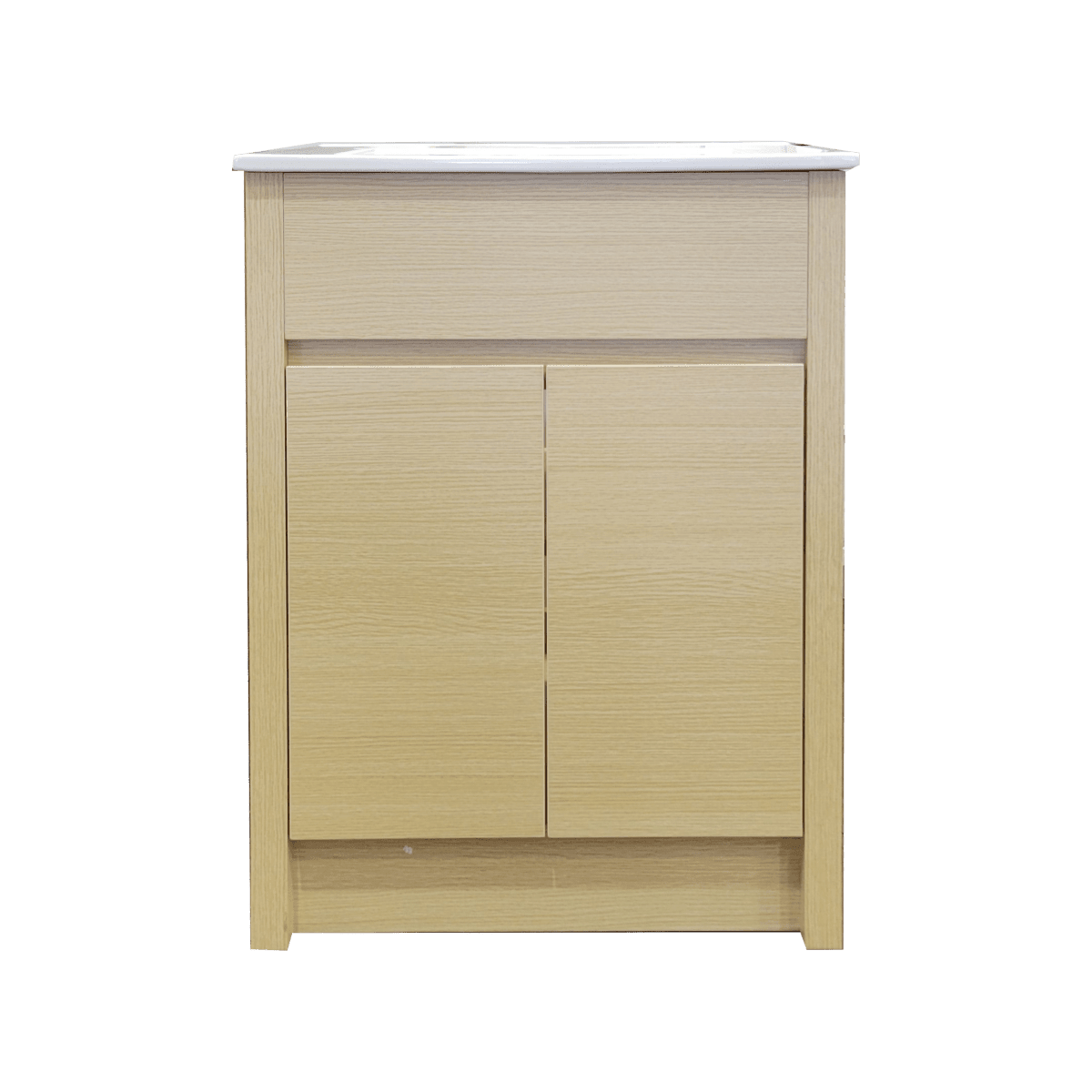 24" Light Oak Freestanding Bathroom Vanity with White Ceramic Countertop - Image 2