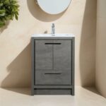 24" Cement Freestanding Bathroom Vanity with White Ceramic Countertop