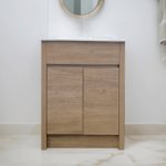 24" Natural Oak Freestanding Bathroom Vanity with White Ceramic Countertop