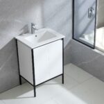 24" White & Black Frame Freestanding Single Sink Bathroom Vanity with White Ceramic Countertop – Image 8