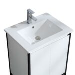 24" White & Black Frame Freestanding Single Sink Bathroom Vanity with White Ceramic Countertop – Image 4