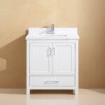 30" White Freestanding Bathroom Vanity with Calcutta Quartz Countertop
