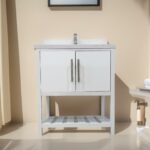 30" White Freestanding Single Sink Bathroom Vanity with Calcutta Quartz Countertop Fiory