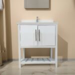 30" White Freestanding Single Sink Bathroom Vanity with Snow White Quartz Countertop Fiory