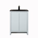 30" Glossy White Freestanding Bathroom Vanity with Black Engineered Quartz Countertop – Image 2