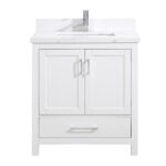 30" White Freestanding Bathroom Vanity with Calcutta Quartz Countertop – Image 2
